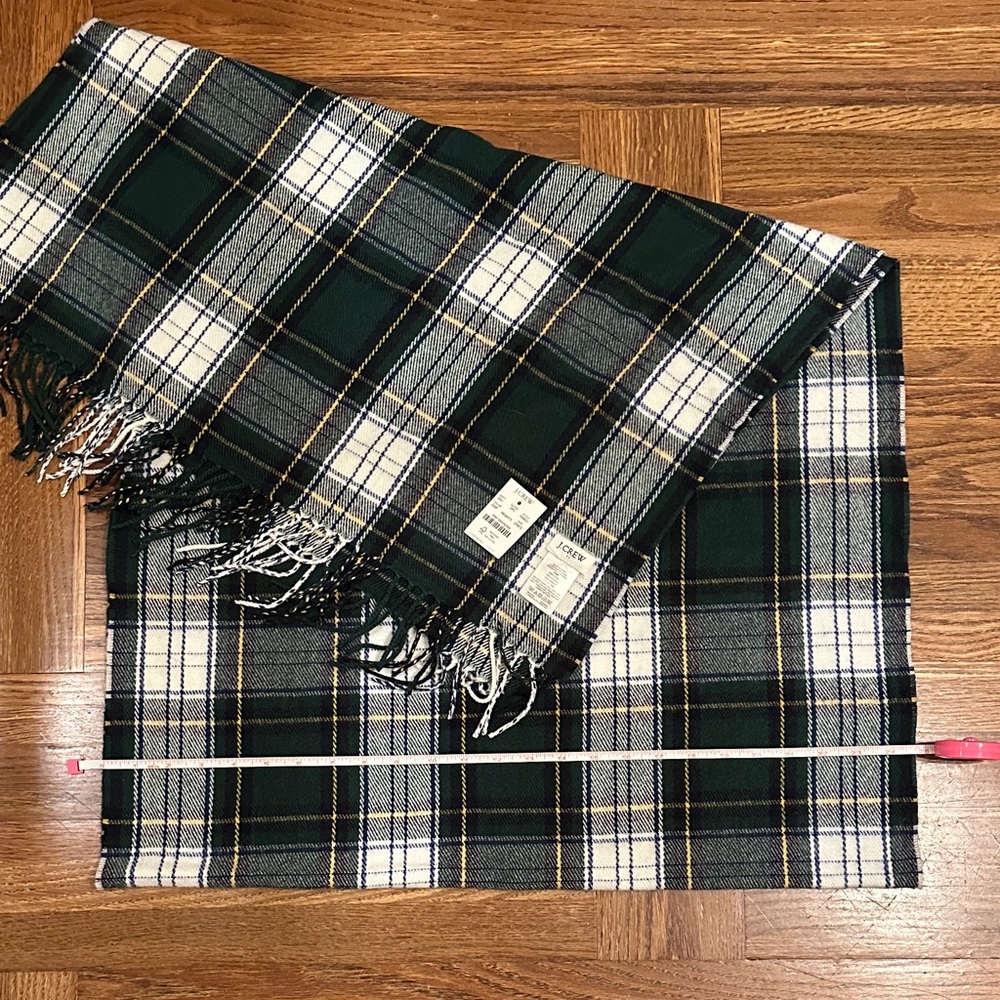 J. Crew Green Plaid Fringe Scarf with Cream and Black - Picture 5 of 5